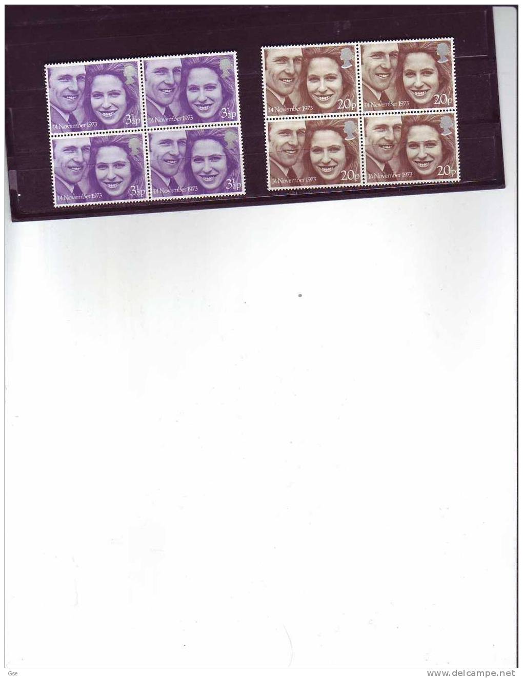 GRAN BRETAGNA 1973 - Yvert  700/1 ** (quartina) -  Matrimonio - Unused Stamps