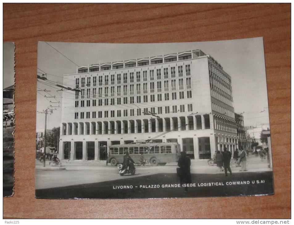 LIVORNO - Sede Logistica Comanda U.S.A. TRAM Movimentata Palazzo Grande BN VG 1952 - Livorno