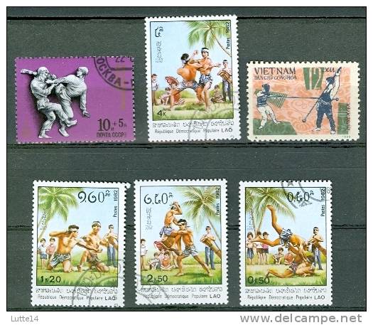 Arts Martiaux Divers : Lot N°03 De 5 Timbres Différents  URSS - LAOS - Pieds Poings - Viet Nam - Danchu Conghoa - Ohne Zuordnung