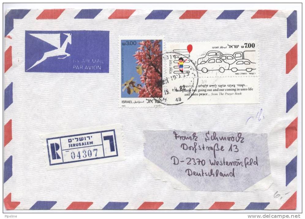 Israel Registered Air Mail Cover Sent To Germany 15-4-1982 - Luchtpost