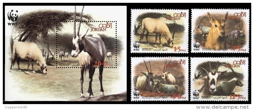 (007 + 23) Jordan / Jordanien  WWF Animals / Tiere / Dieren / Oryx / Antilope ** / Mnh Michel 1858/61 + BL 109 - Jordanien