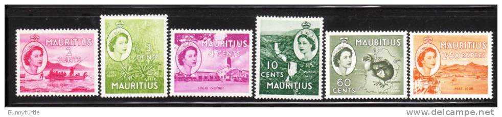 Mauritius 1953-54 QE Def 6v Map & Dodo MNH - Mauricio (1968-...)