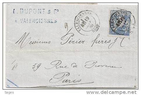 Lettre SAGE, VALENCIENNE, Nord ! - 1877-1920: Periodo Semi Moderno