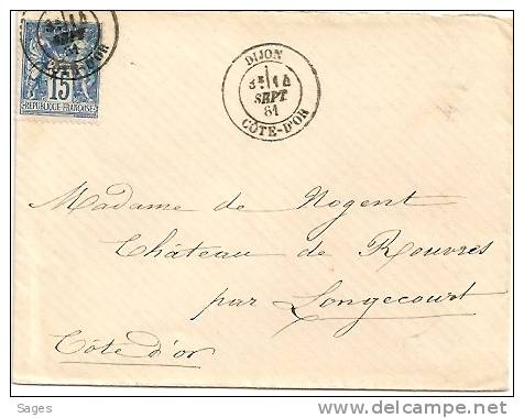 Lettre SAGE, DIJON, Cote D'Or ! - 1877-1920: Periodo Semi Moderno