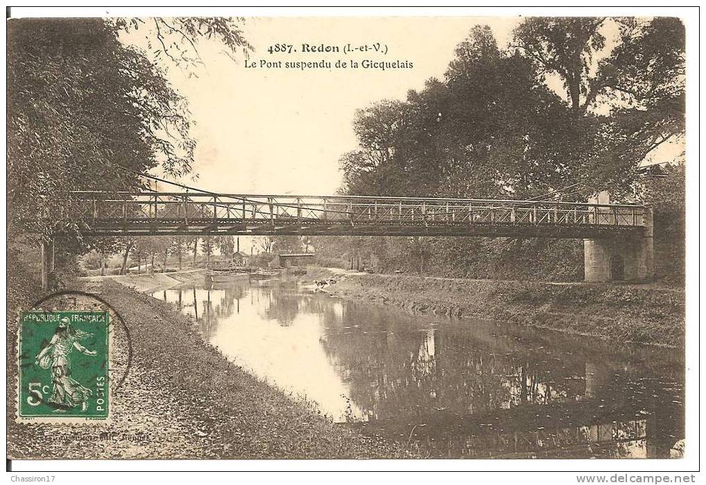 35 - REDON  -  Le Pont Suspendu De La Gicquelais - Animée : Laveuse Au Fond - Redon