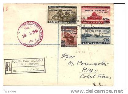 Pol101a/- POLEN -  Zudruck Monte Casino, Feldpost-Einschreiben 1944 - Government In Exile In London