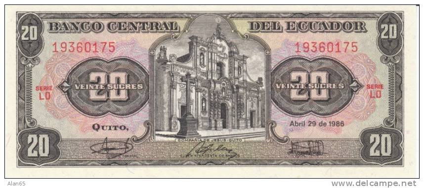 20 Sucres, 1986 Ecuador Currency Banknote, Uncirculated Krause #121Aa - Ecuador