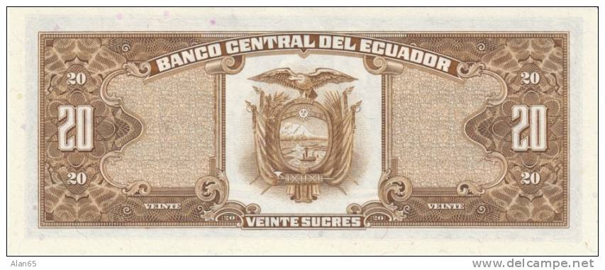 20 Sucres, 1986 Ecuador Currency Banknote, Uncirculated Krause #121Aa - Equateur