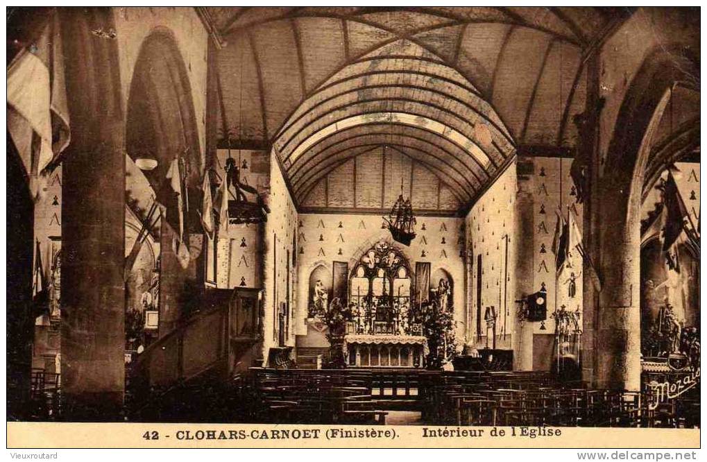 CPA. CLOHARS CARNOET. INTERIEUR DE L'EGLISE. DATEE 1939. - Clohars-Carnoët