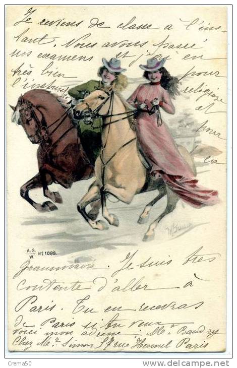 BRAUN W - EQUITATION - JEUNES FILLES Avec Cheval Au Galot - Précurseur 1902 - Hippisme