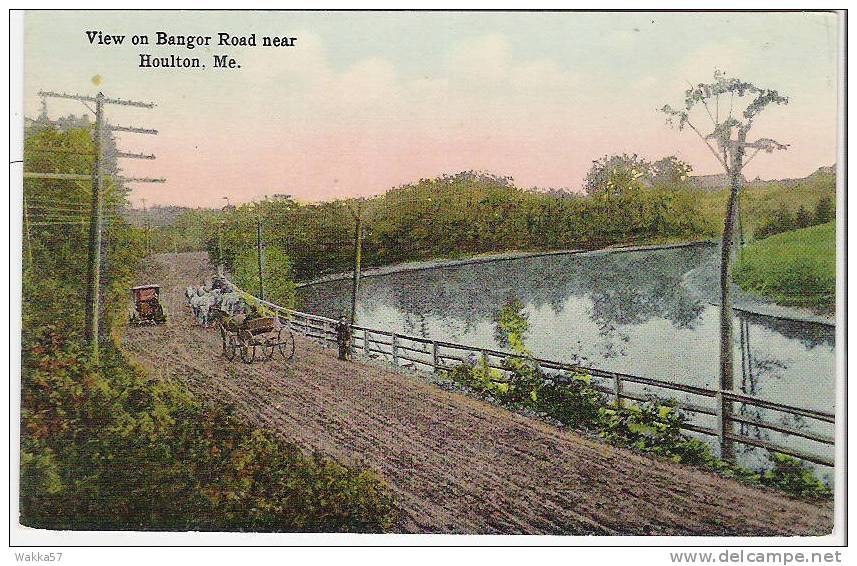 D402- VIEW ON BANGOR ROAD NEAR HOULTON. ME.   - VERY OLD POST CARD - - Other & Unclassified