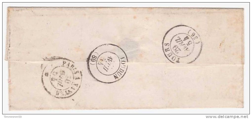 LT2317  N°10 Bleu/Lettre Sans Courrier, Oblit PC959 CORMERY (36), Ind 7, Du 29 Avr 1854, Pour LOUDUN (80) - 1852 Louis-Napoléon