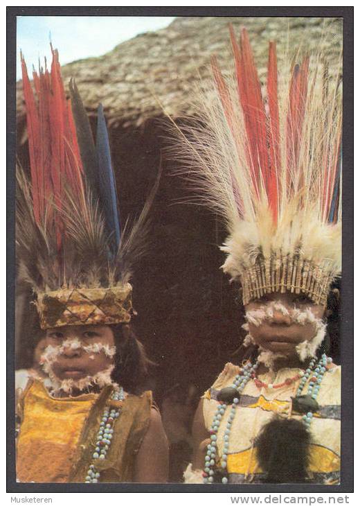 Brazil Brasil Nativo Indian Indias Ticunas Em Dia De Festa Da Pelacao Maschine Cancel Card APERUIPA Peru 1992 To Germany - Indianer