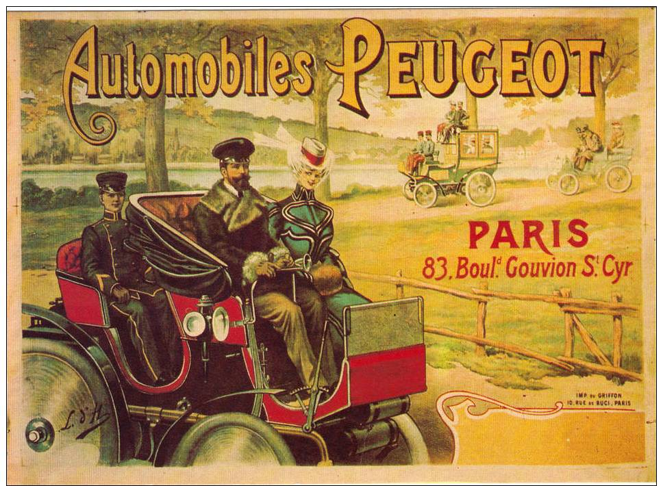 CPM REPRODUCTION  D´AFFICHE DES AUTOMOBILES PEUGEOT PARIS BOULEVARD GOUVION ST CYR - Voitures De Tourisme