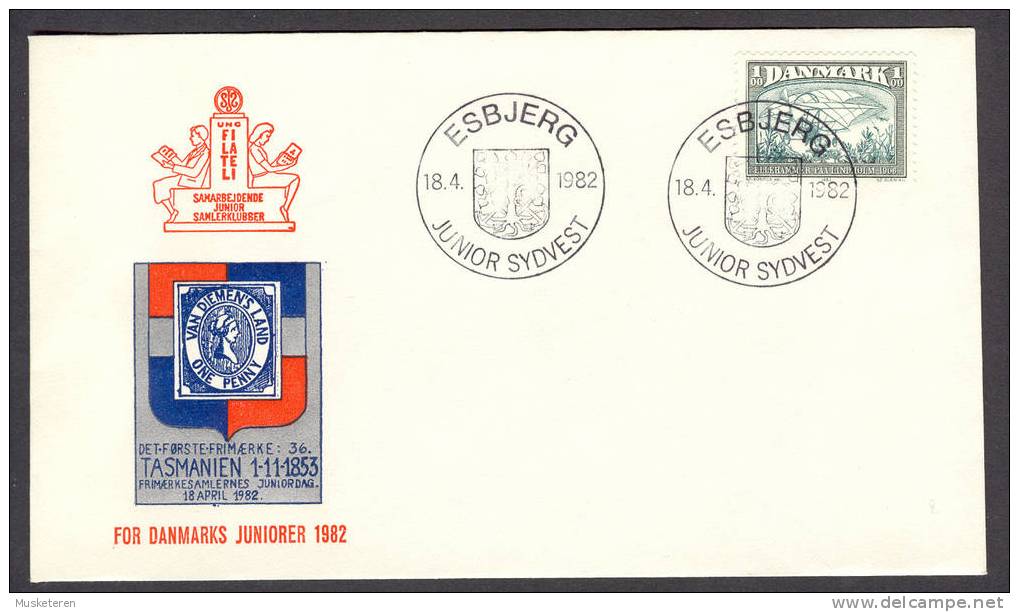 Denmark Special Cancel Cover ESBJERG Junior Sydvest 1982 Ellehammer Flying Stamp Cachet Tasmania Van Diemen´s Land - Brieven En Documenten