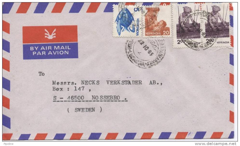 India Air Mail Cover Sent To Sweden 22-10-1985 - Posta Aerea