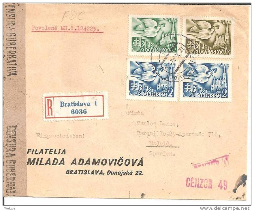 Slo002a/ -SLOWAKEI -Tarifgerechter FDC EUROPA Postkongress 1942 Mit Zensur - Briefe U. Dokumente