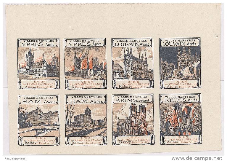 PLANCHE DE 8 VIGNETTES VILLES MARTYRES Avant-apres - Autres & Non Classés