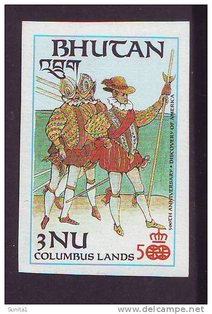Christopher Columbus, Bhutan, Imperforate Stamp, Explorer, Americana - Explorers