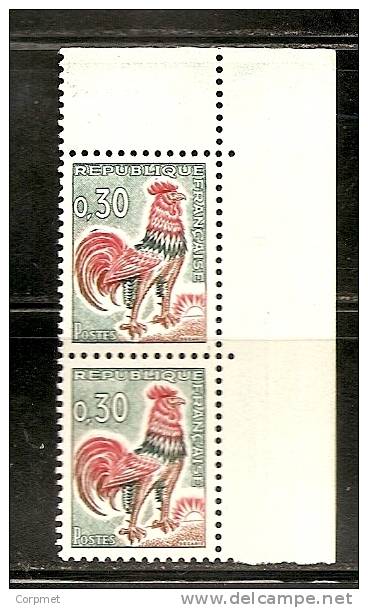 FRANCE - 1962  - Type Coq De Decaris  - Yvert # 1331A - Marginal Vertical Pair  ** MINT (NH) - à Moins De 25% De La Cote - Nuevos