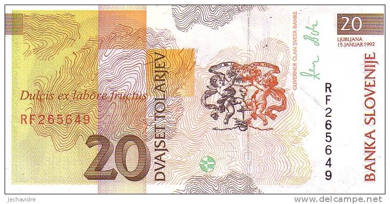 SLOVENIE   20 Tolarjev  Daté Du 15-01-1992   Pick 12a     ***** BILLET  NEUF ***** - Eslovenia