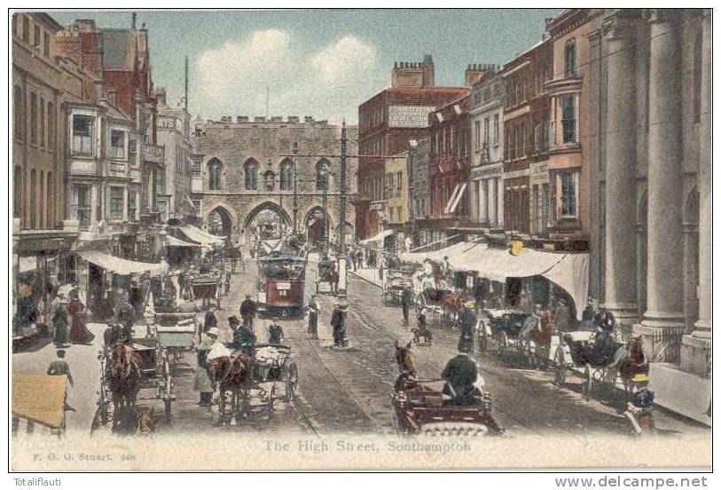 Southampton The High Street Color 20.11.1907 Posted Trams Horses With Carriages A Lot Of People - Southampton