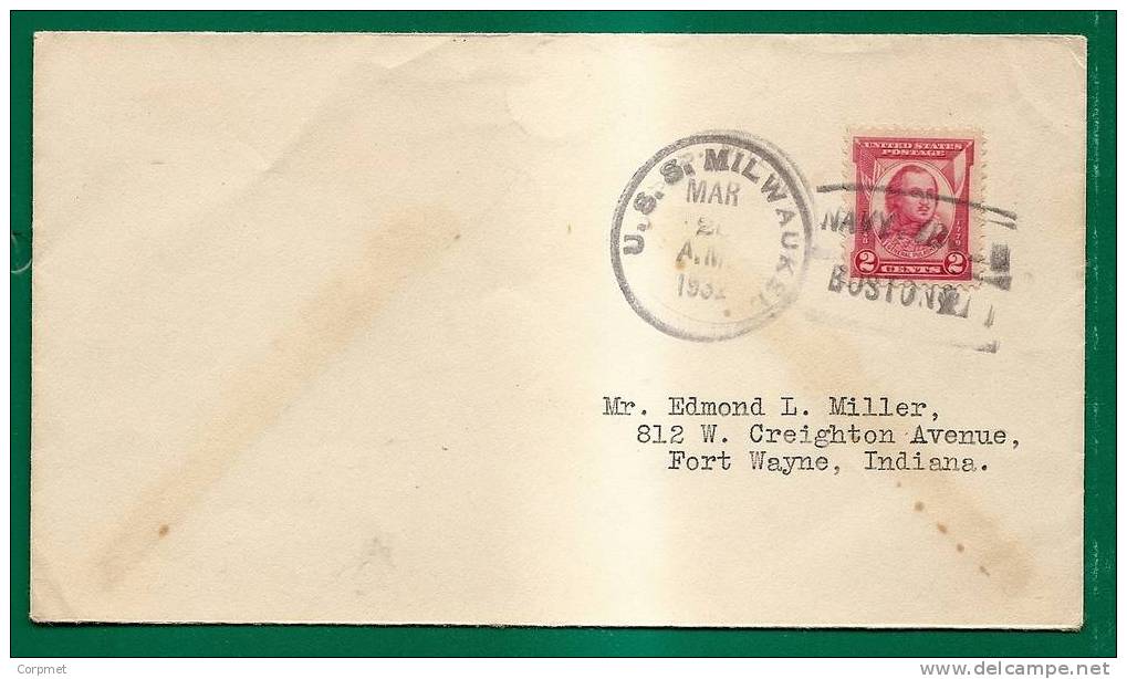 US - 1933 COVER From U.S.S MILWAUKEE To FORT WAYNE, INDIANA - Briefe U. Dokumente