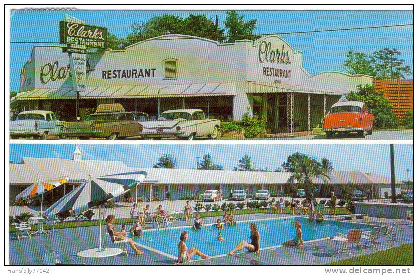 SANTEE SOUTH CAROLINA Clark´s Motel & Restaurant DBL-VIEW Vintage Cars POOL 1961 - Andere & Zonder Classificatie