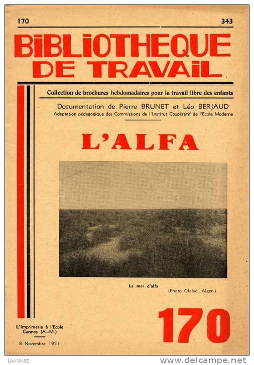 BT N°170 (1951) : L'alfa. Bibliothèque De Travail. Freinet. Afrique Du Nord, Papier, Corde - 6-12 Ans