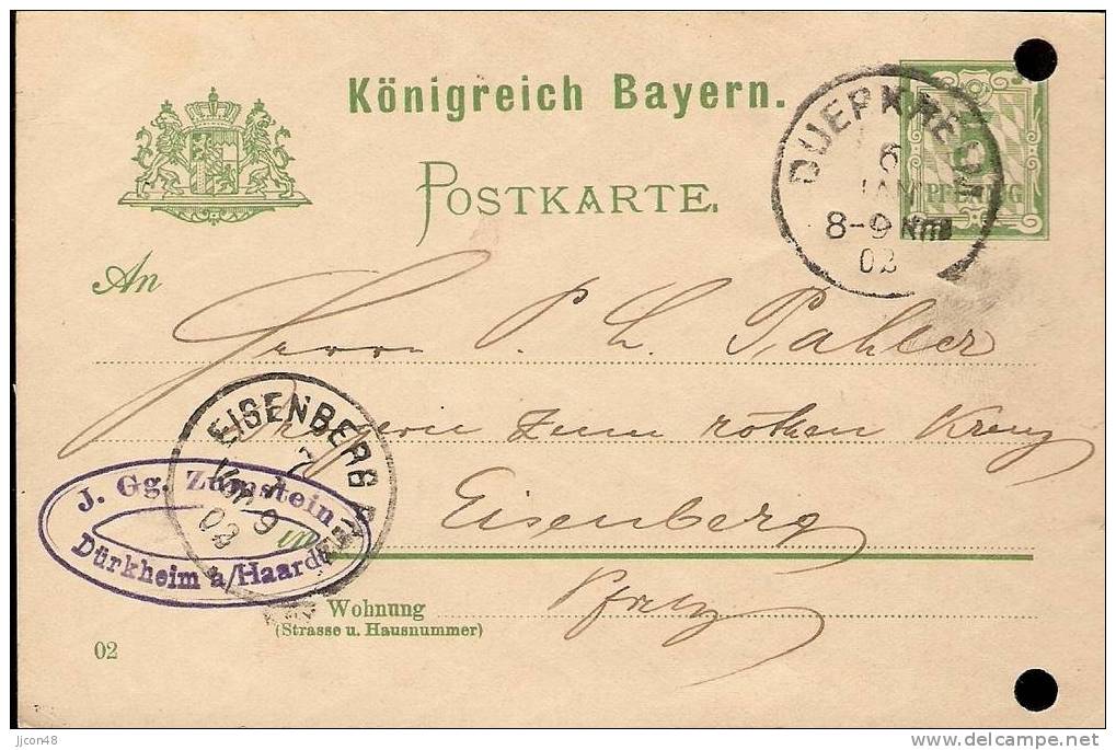 Bayern 1901/03  Postkarte (o)  Mi.P56 II/02 "Duerkheim-Eisenberg 6.JAN.02" - Sonstige & Ohne Zuordnung