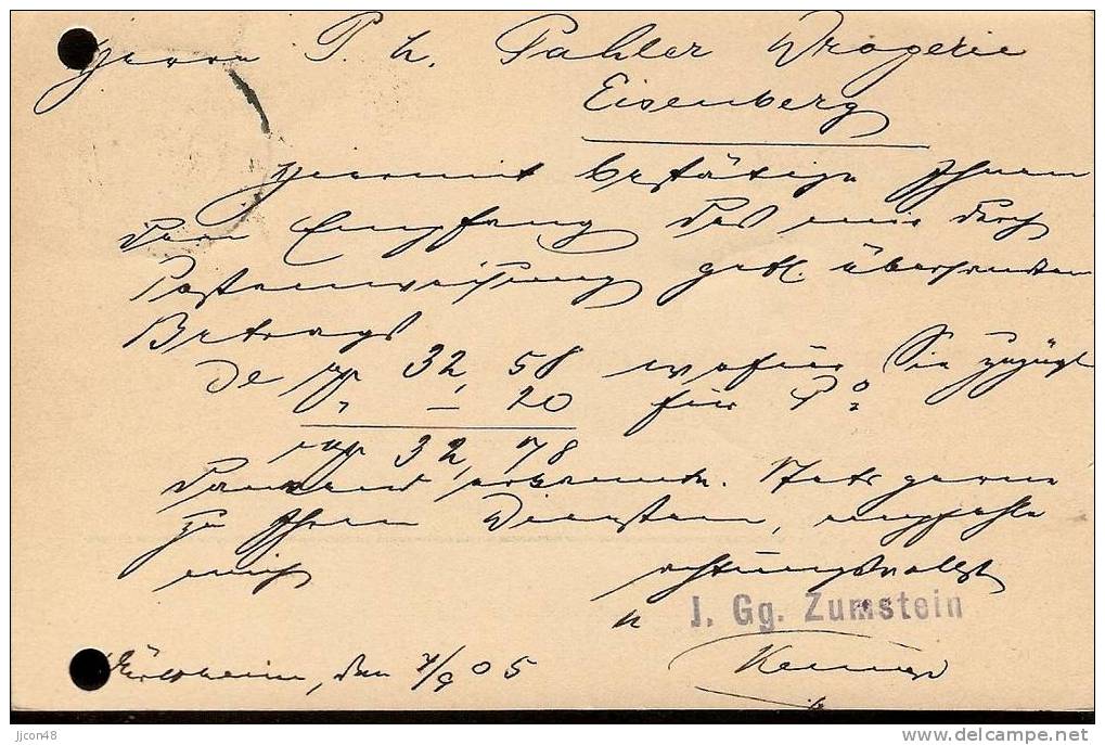 Bayern 1903/07  Postkarte (o)  Mi.P66/03 "Bad Duerkheim-Eisenberg  8.SEP.05" - Sonstige & Ohne Zuordnung