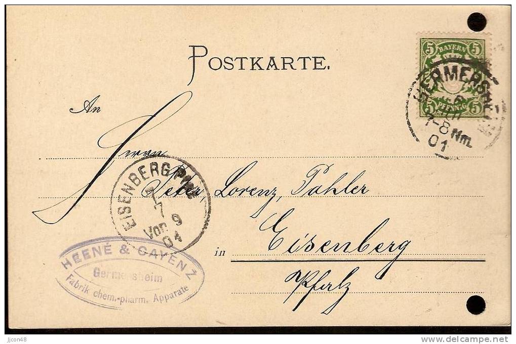 Bayern 1901  Heene & Cayenz, Germersheim 4.7.01) (o) - Covers & Documents