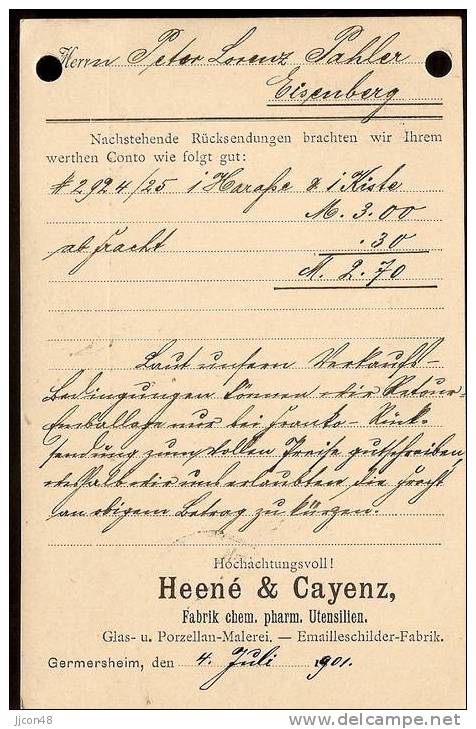 Bayern 1901  Heene & Cayenz, Germersheim 4.7.01) (o) - Cartas & Documentos