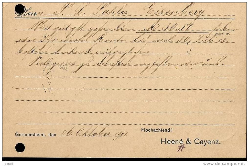Bayern 1901  Heene & Cayenz, Germersheim 26.10.01) (o) - Cartas & Documentos