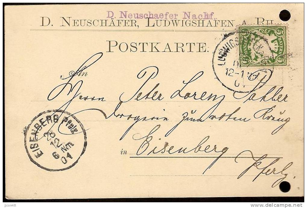 Bayern 1901  D. Neuschafer, Ludwigshafen  28.12.01 - Lettres & Documents