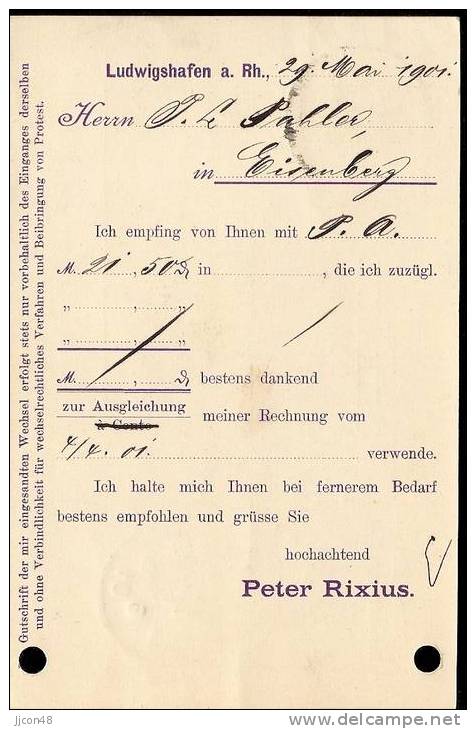 Bayern 1901  Peter Rixius, Ludwigshafen  29.5.01 - Briefe U. Dokumente