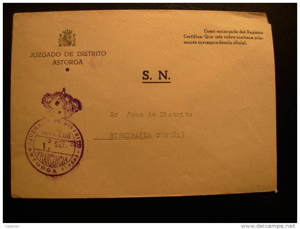 Franquicia Astorga (Leon) Juzgado De Distrito 1984 Sobre A Ribeira La Coruña Galicia - Postage Free