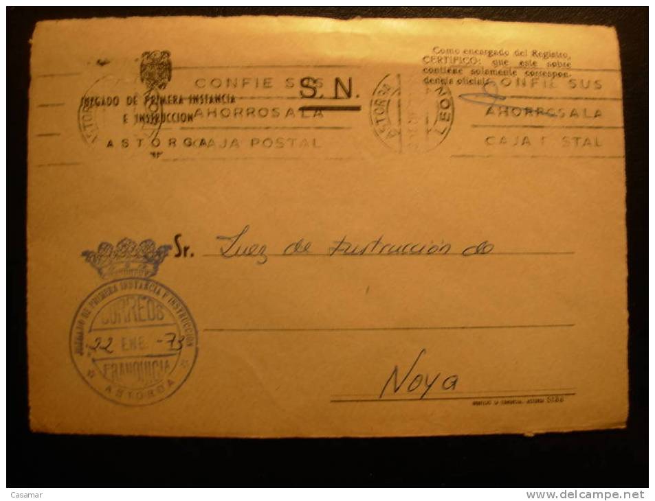 Franquicia Astorga (Leon) Juzgado De Primera Intancia Y Instruccion 1973 Frontal A Noya La Coruña Galicia - Postage Free