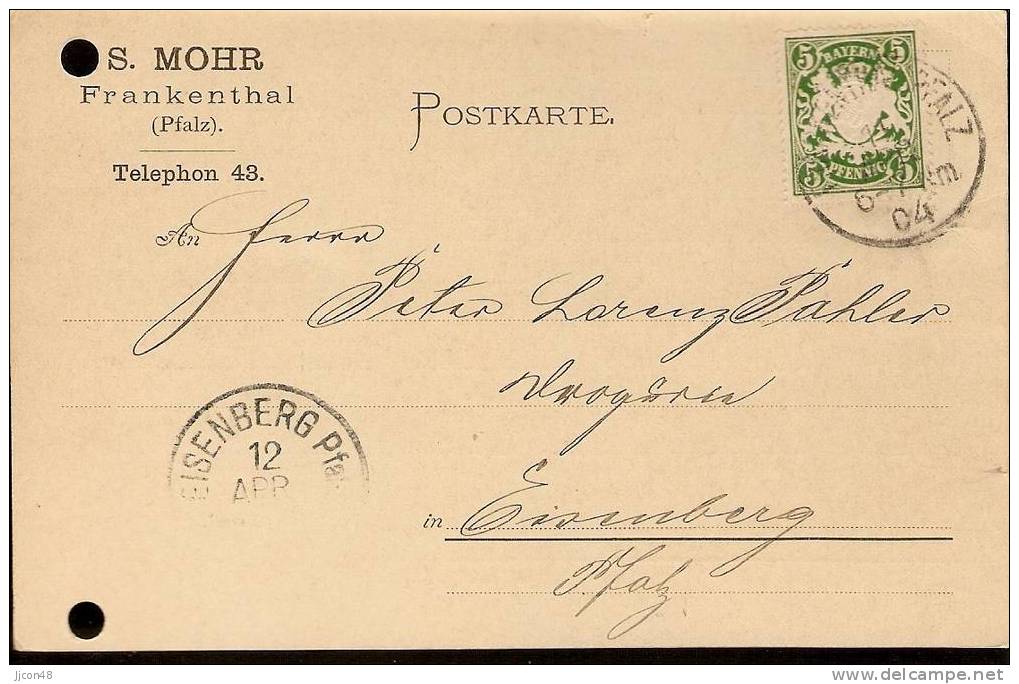 Bayern 1904  S. Mohr, Frankenthal  11.4.04 - Briefe U. Dokumente