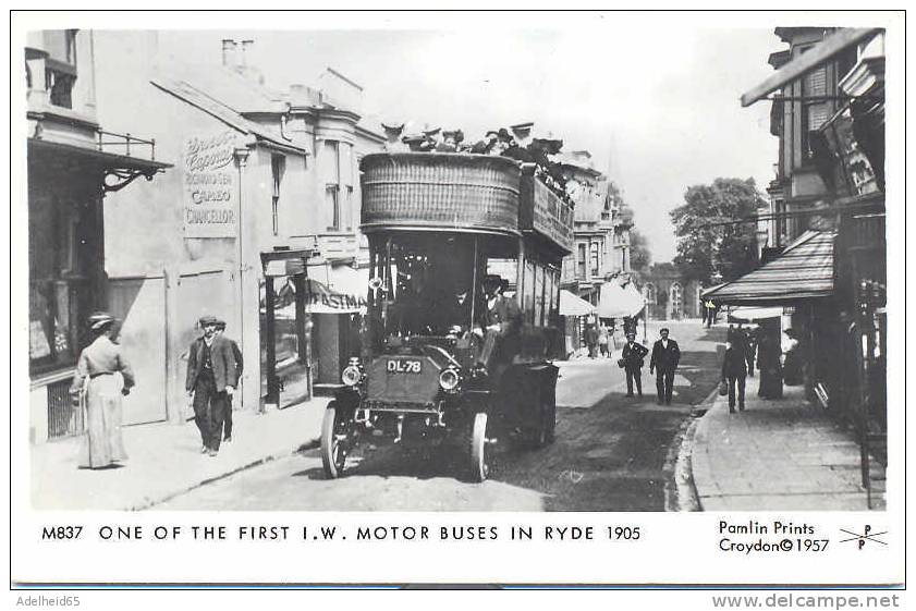 One Of The First I.W. Motor Buses In Ryde 1905, Pamlin Prints Croydon 1957 (bus, Autobus, Coach, Motor Bus, Omnibus) - Bus & Autocars