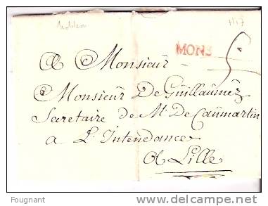 BELGIQUE:1764:Précurseur De MONS à LILLE.Pays-Bas Autrichiens.Lettre De Noblesse.MONS Griffe Rouge. - 1714-1794 (Oesterreichische Niederlande)