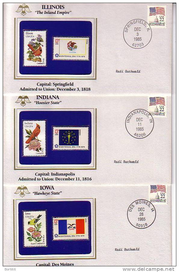 USA 1985 - America's 50 States Commemorative Covers Collection - State Flag & Bird