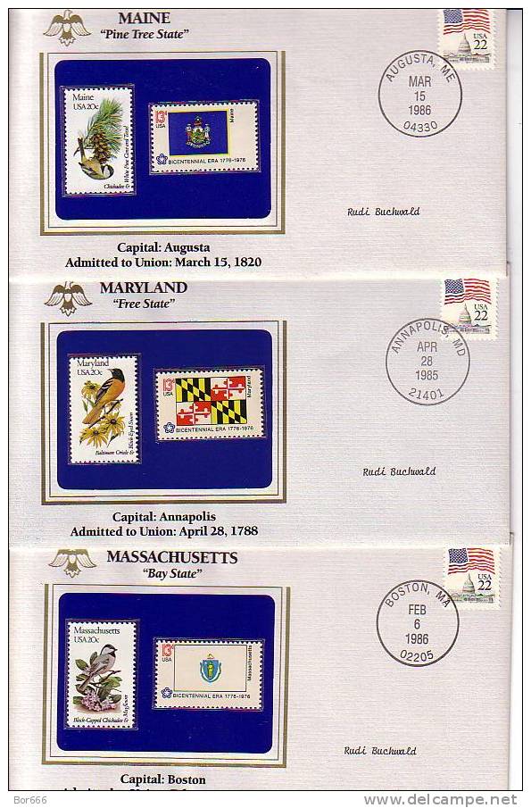 USA 1985 - America's 50 States Commemorative Covers Collection - State Flag & Bird