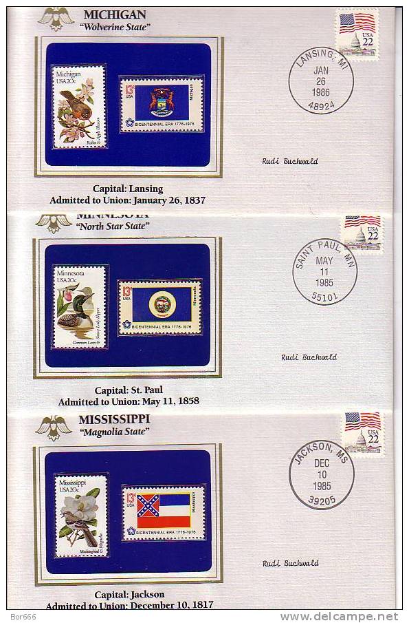 USA 1985 - America's 50 States Commemorative Covers Collection - State Flag & Bird