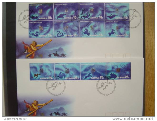 CHRISTMAS ISLANDS 2004 FDC MI 519-530 YEAR OF THE MONKEY - Christmaseiland