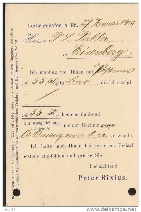 Bayern 1905  Peter Rixius, Ludwigshafen  28.1.05 - Lettres & Documents