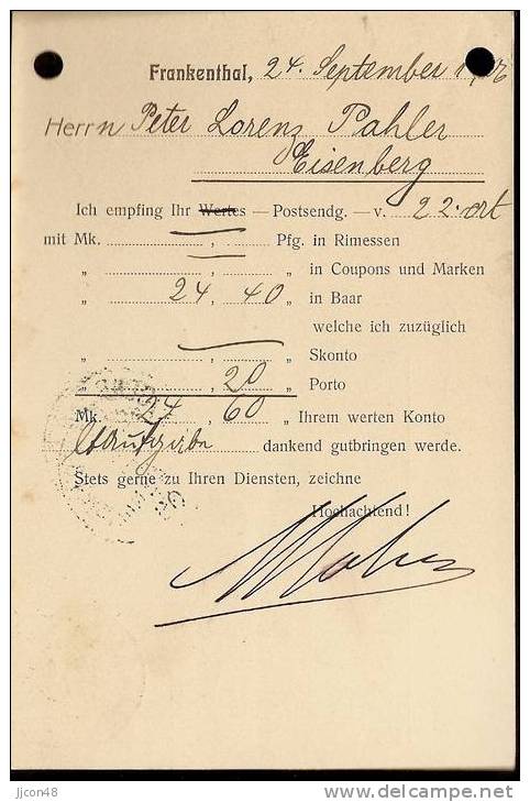 Bayern 1906  S. Mohr, Frankenthal  24.9.06 - Cartas & Documentos