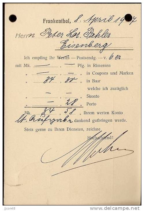 Bayern 1907  S. Mohr, Frankenthal  8.4.07 - Briefe U. Dokumente