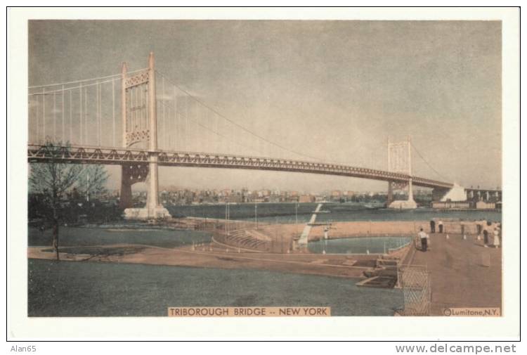 New York Lumitone Postcard, Triborough Bridge New York City, 1930s Vintage Postcard - Ponti E Gallerie