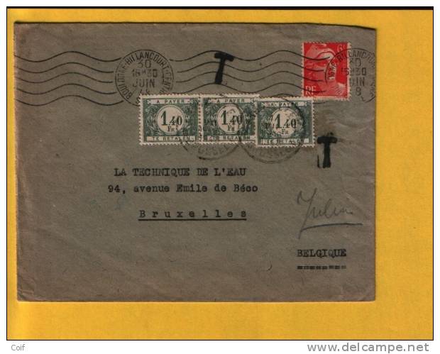 Brief Vanuit (france) Getaxeerd (taxe) Met TX 45(X3) Met Stempel BRUSSEL  (VK) - 1945-54 Marianne De Gandon